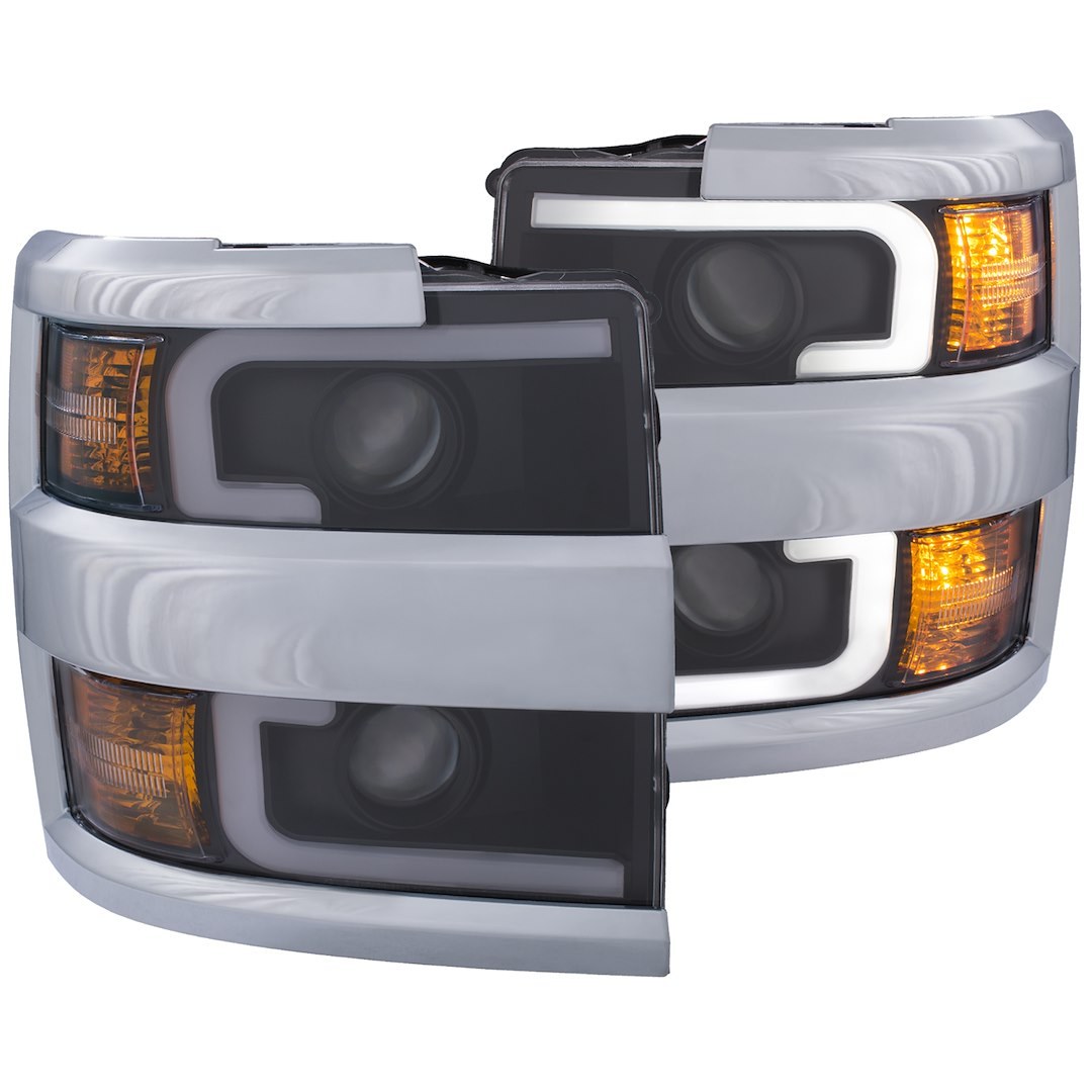Anzo USA Headlight Assembly, Halogen Bulb, Projector Beam with Switchback Design, Clear/ Amber Lens, Black Housing with Chrome Rim, Set of 2 – 111365