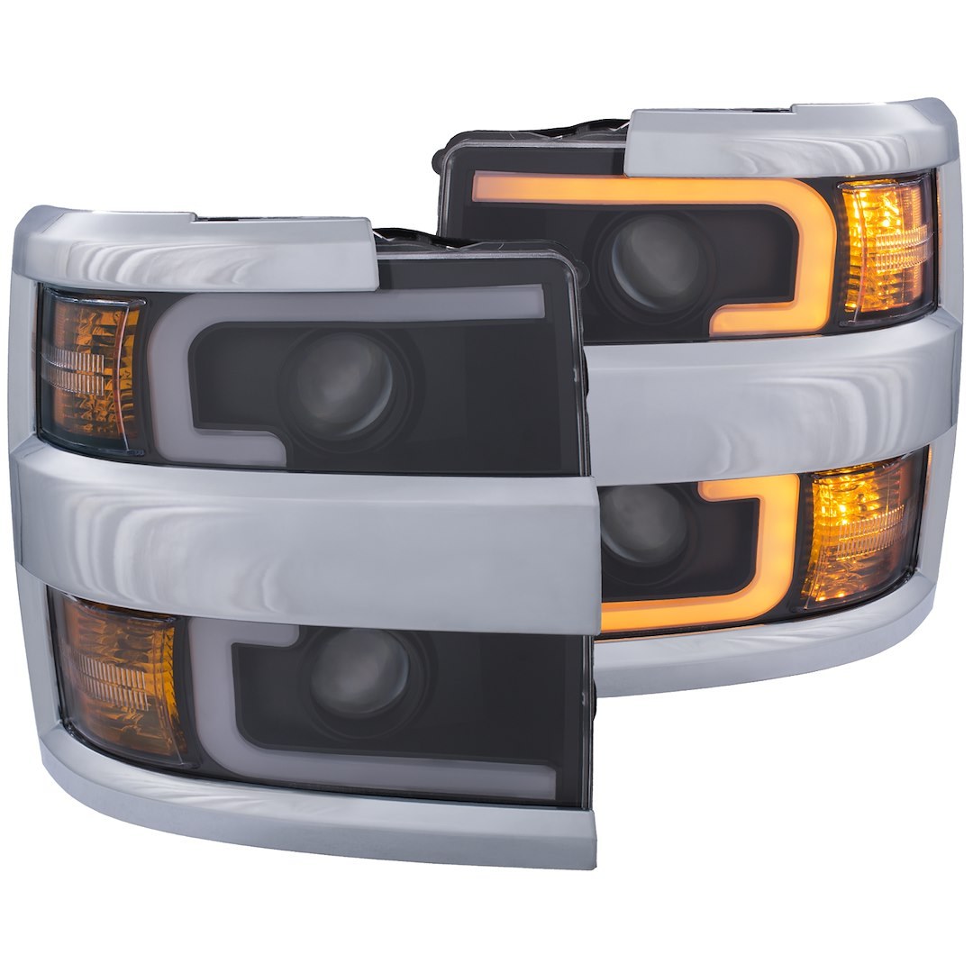 Anzo USA Headlight Assembly, Halogen Bulb, Projector Beam with Switchback Design, Clear/ Amber Lens, Black Housing with Chrome Rim, Set of 2 – 111365