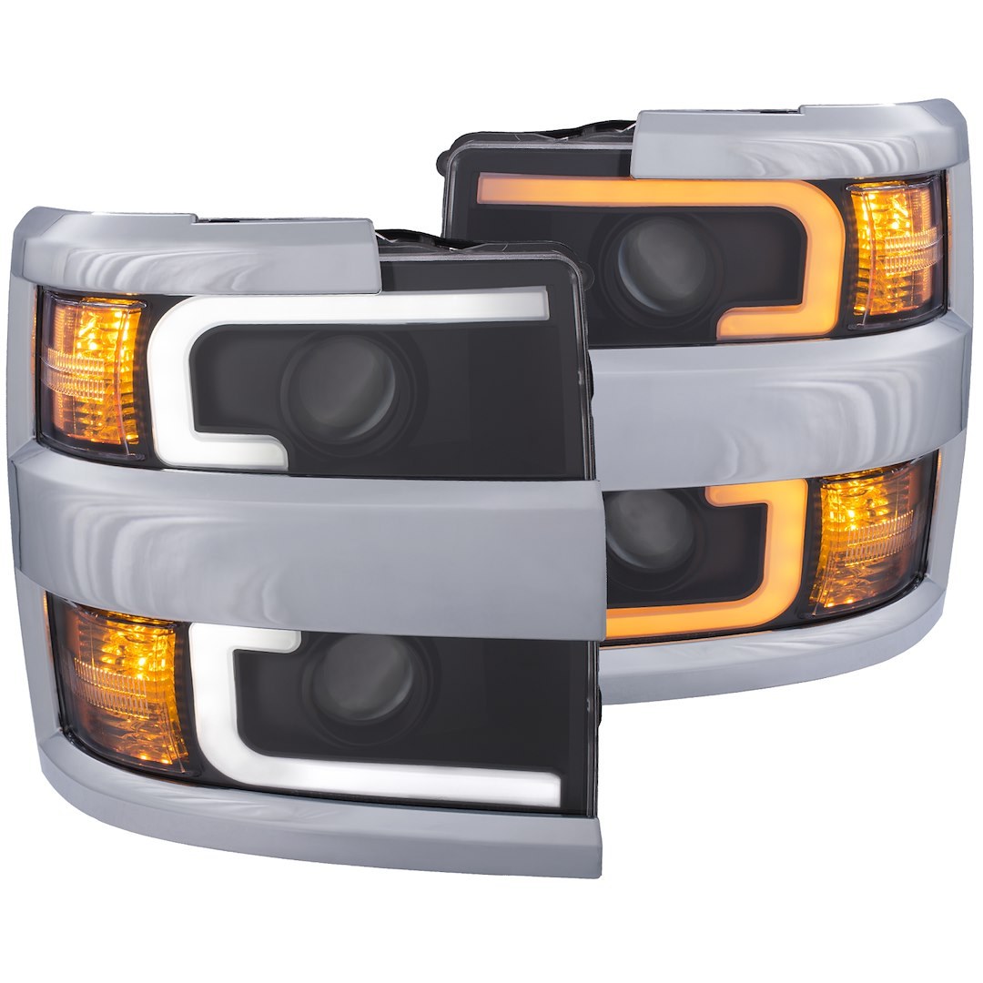 Anzo USA Headlight Assembly, Halogen Bulb, Projector Beam with Switchback Design, Clear/ Amber Lens, Black Housing with Chrome Rim, Set of 2 – 111365