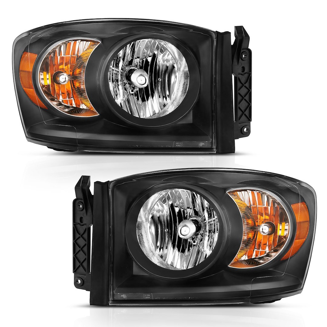 Anzo USA Headlight Assembly, Crystal, Halogen Bulb, Standard Beam, Clear Bulb, Clear Lens, Black Housing, DOT/ SAE Approved, Set of 2 – 111427