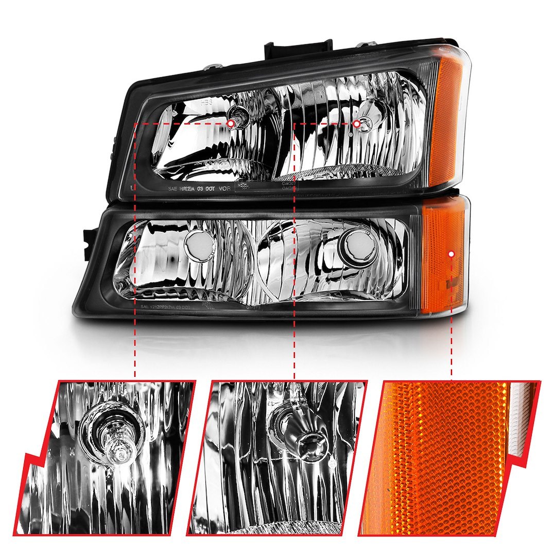 Anzo USA Headlight Assembly, 9005 Halogen High Beam/ 9006 Halogen Low Beam White Bulb with Amber Turn Signal Light, Crystal Clear Lens – 111452