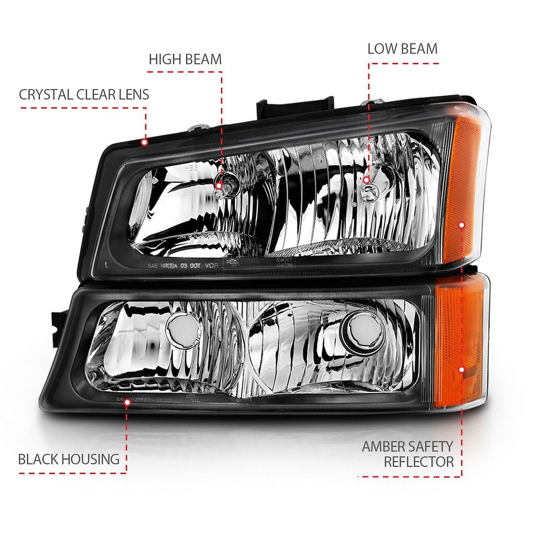 Anzo USA Headlight Assembly, 9005 Halogen High Beam/ 9006 Halogen Low Beam White Bulb with Amber Turn Signal Light, Crystal Clear Lens – 111452