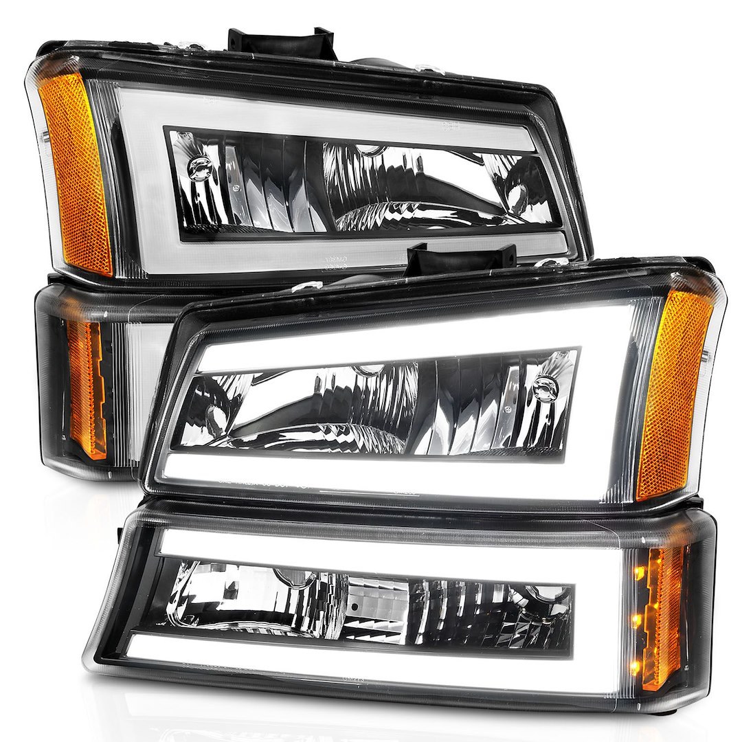 Anzo USA Headlight Assembly, Crystal, Halogen Bulb, Standard Beam, Clear Bulb, Clear Lens, Black Housing, Set of 4 – 111501