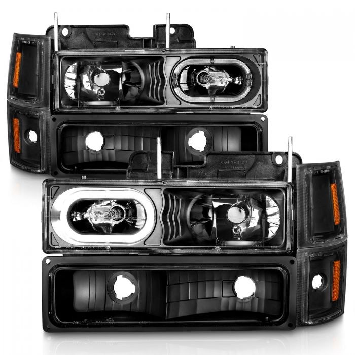 Anzo USA Headlight Assembly, Crystal, Halogen Bulb, Standard Beam, Clear Bulb, Clear Lens, Black Housing, Set of 8 – 111507