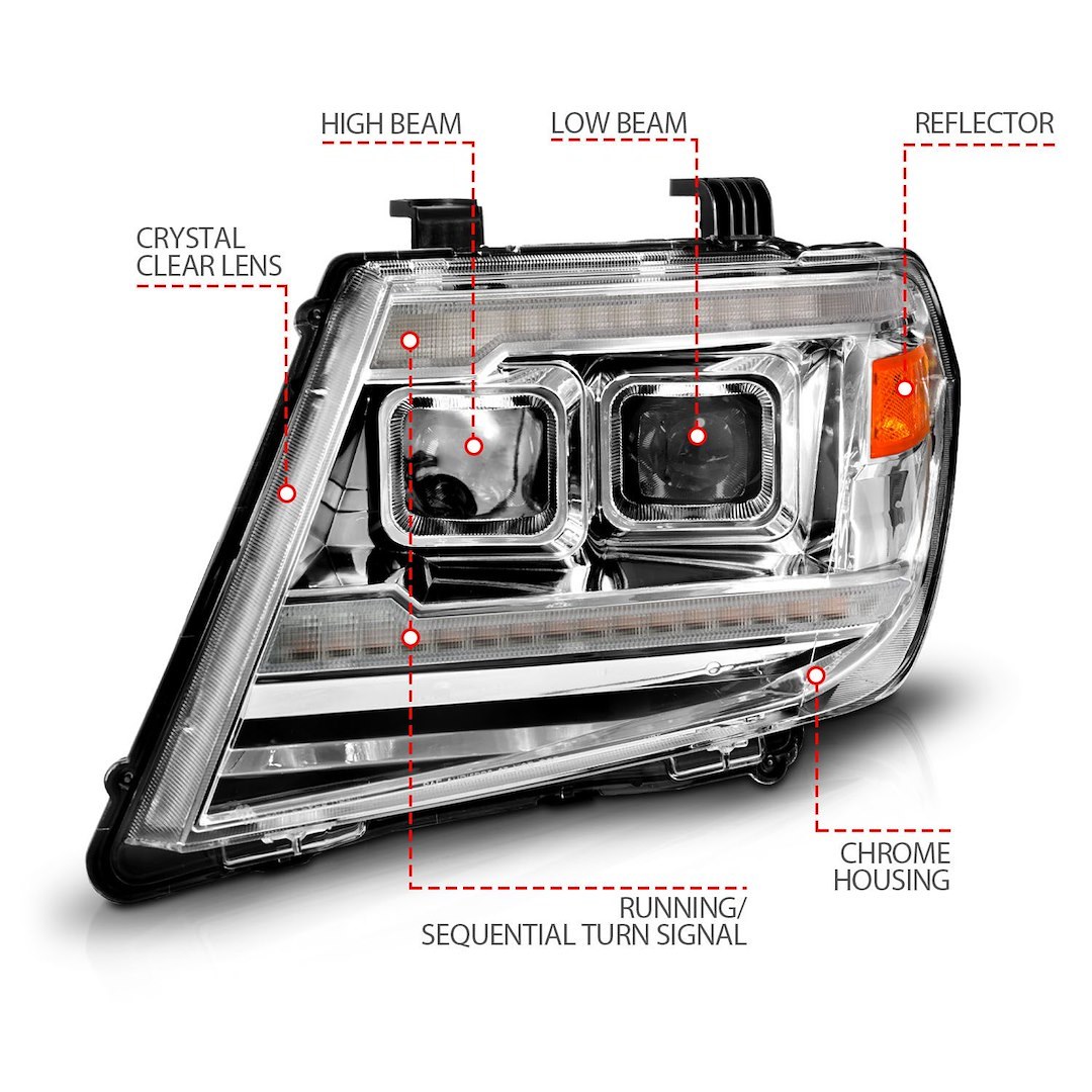 Anzo USA Headlight Assembly, Projector Beam with Plank Style Switchback LED Daytime Running Light/ Sequential Turn Signal and Parking Light – 111598
