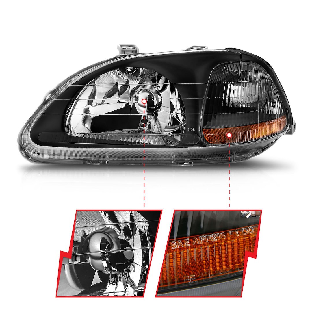 Anzo USA Headlight Assembly, Crystal Clear, Bulb Not Included, Standard Beam – 121067