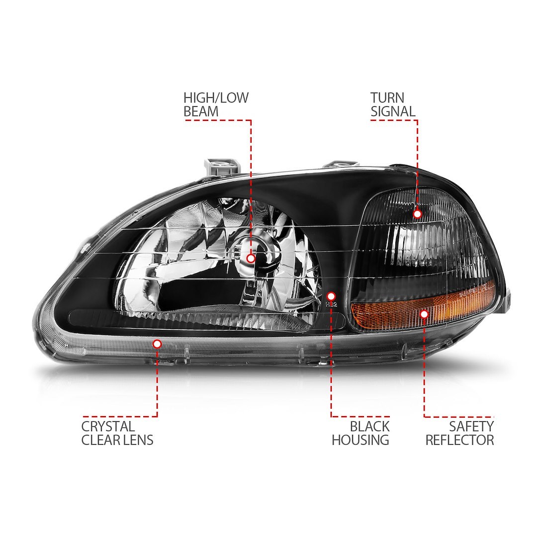 Anzo USA Headlight Assembly, Crystal Clear, Bulb Not Included, Standard Beam – 121067