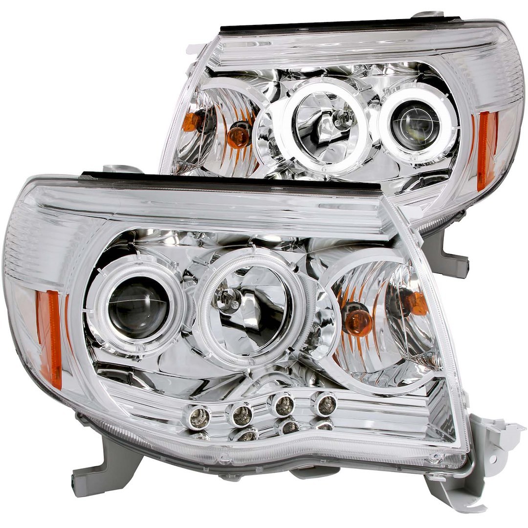 Anzo USA Headlight Assembly, Halogen Bulb, Projector Beam with Halo, Clear Lens, Chrome Housing, Set of 2 – 121281