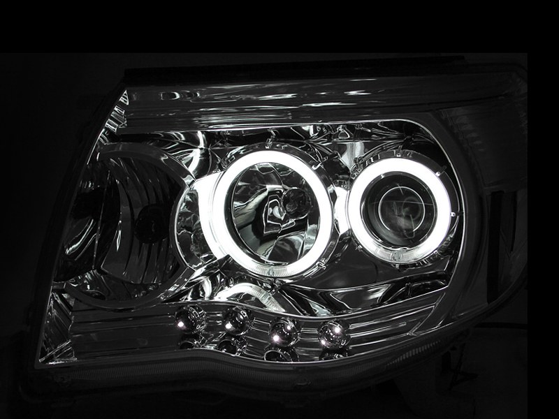 Anzo USA Headlight Assembly, Halogen Bulb, Projector Beam with Halo, Clear Lens, Chrome Housing, Set of 2 – 121281