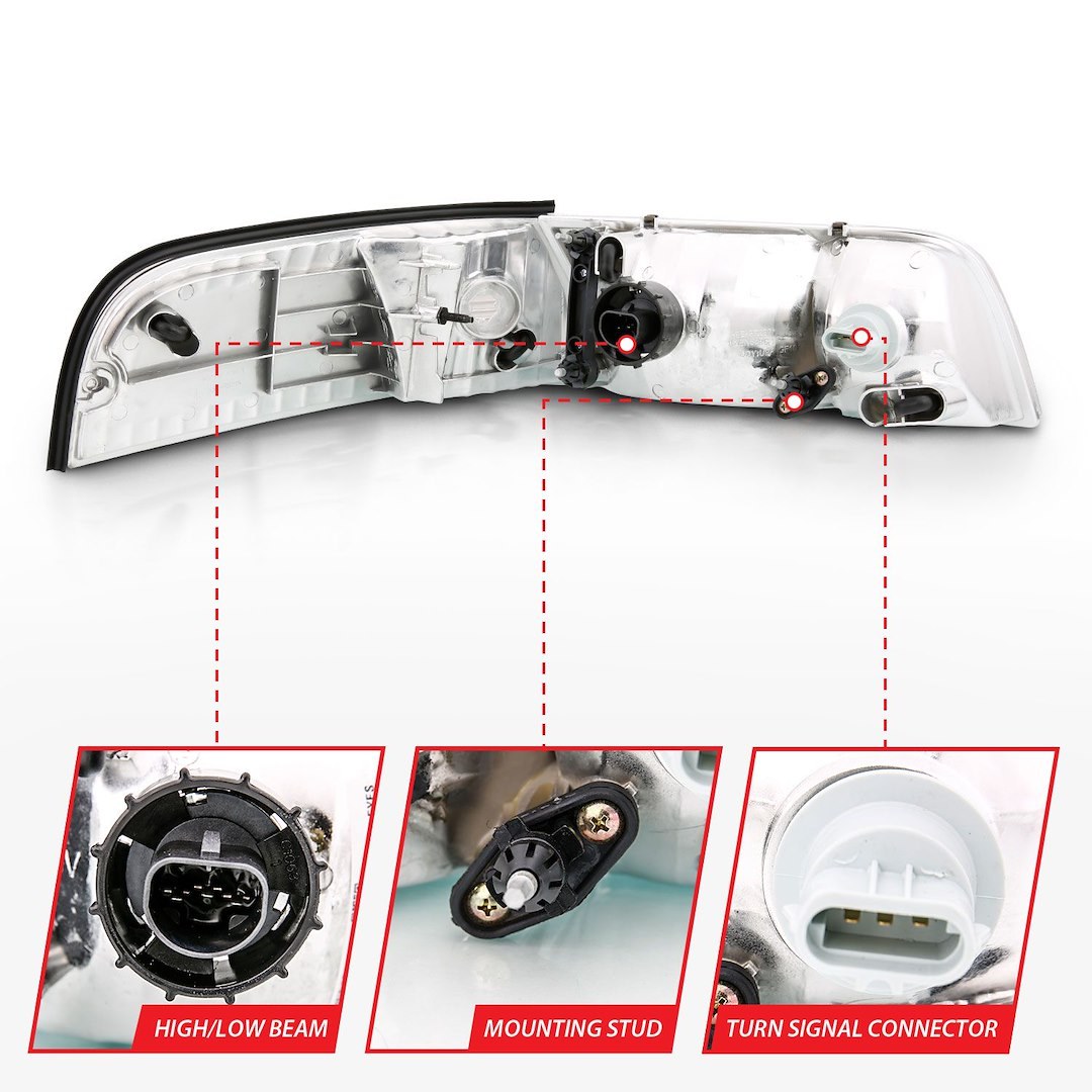Anzo USA Headlight Assembly, Halogen High Beam/ Halogen Low Beam White Bulb with Amber Turn Signal Light – 121556