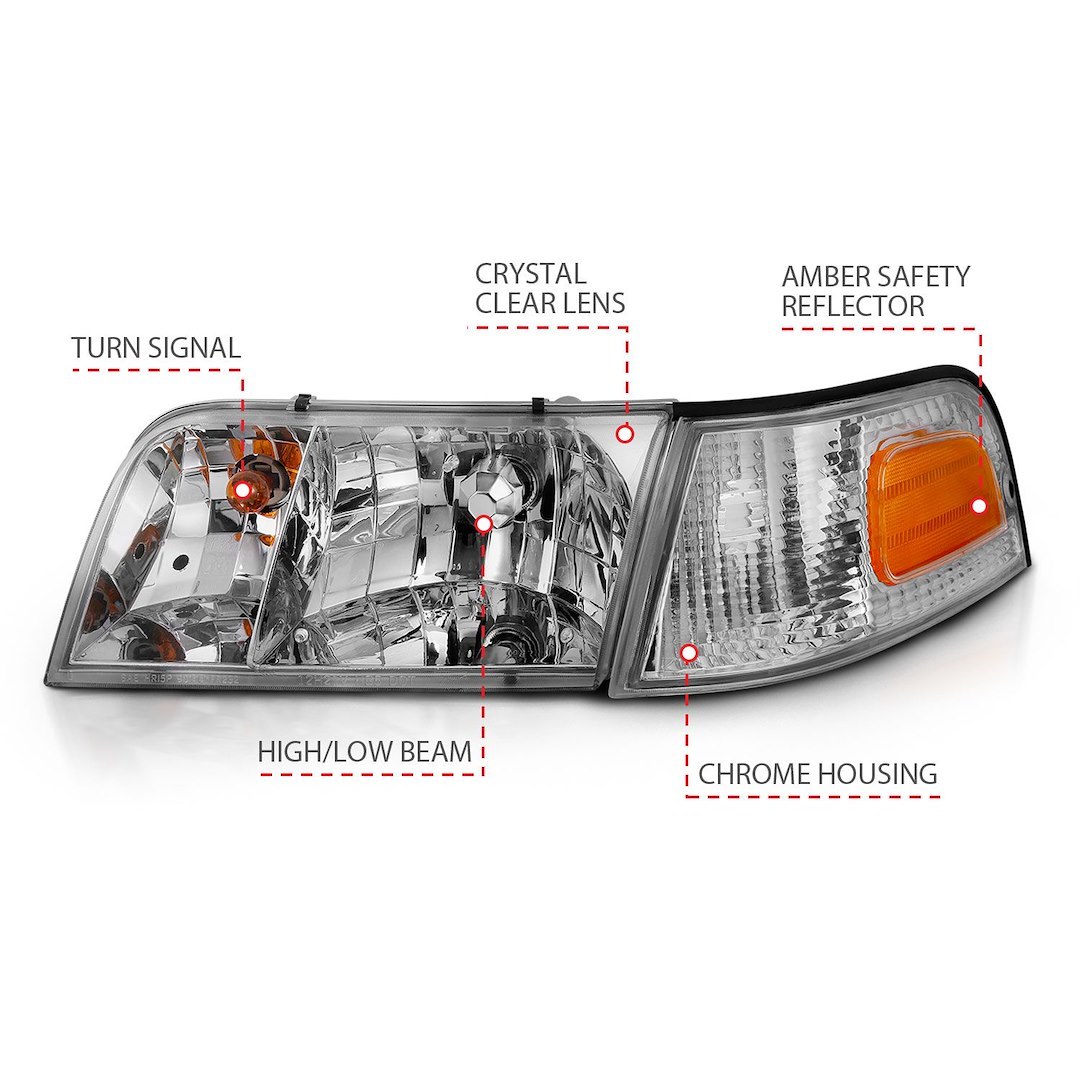 Anzo USA Headlight Assembly, Halogen High Beam/ Halogen Low Beam White Bulb with Amber Turn Signal Light – 121556