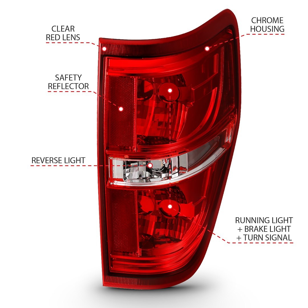 Anzo USA Tail Light Assembly, Uses OEM Halogen Bulbs, Red Lens, Chrome Housing, Red/ White Bulbs, Set of 2, Without Bulbs or Wiring Harness – 311299