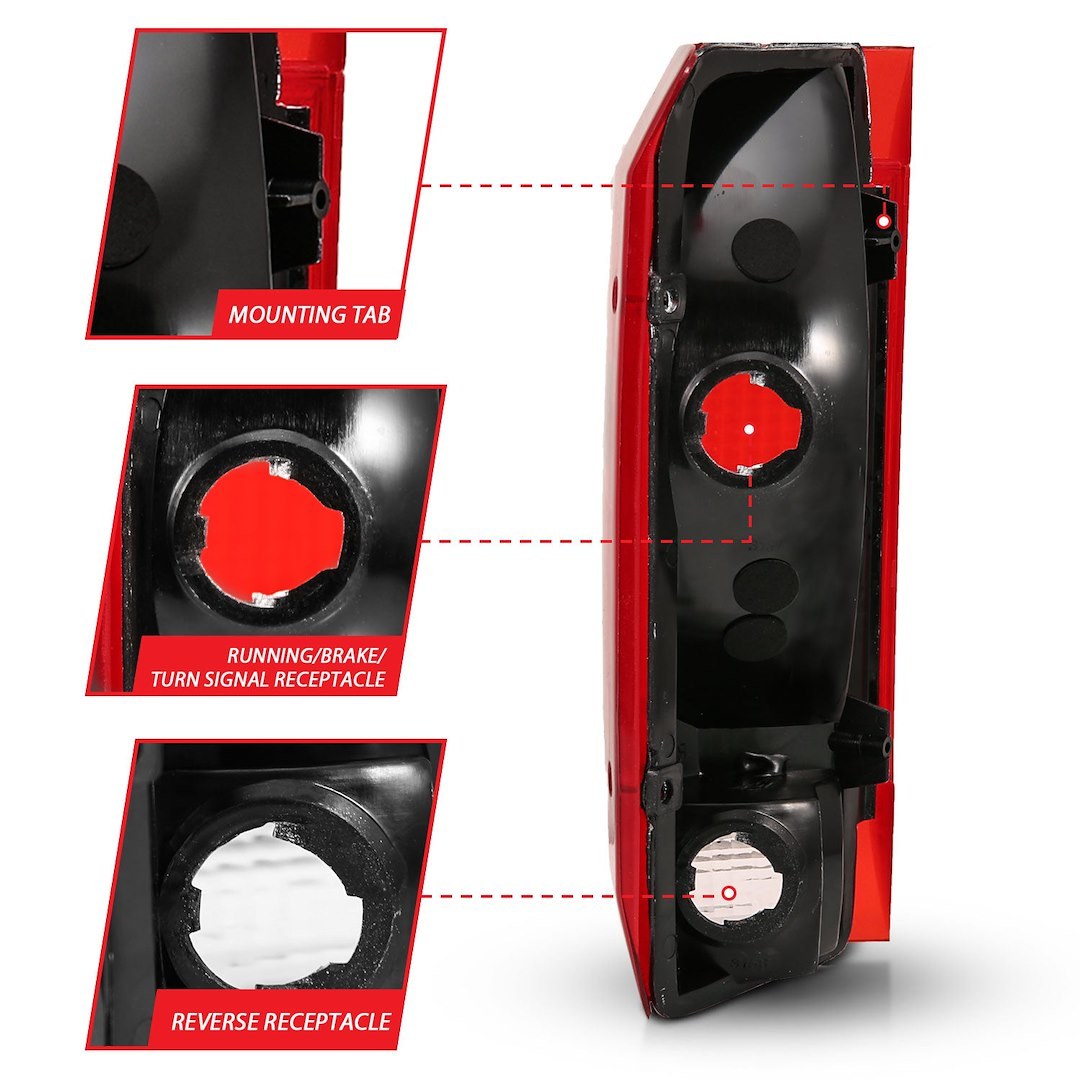 Anzo USA Tail Light Assembly, Red/ Clear Lens, Black Housing, Uses OE (incandescent) Bulbs – 311306