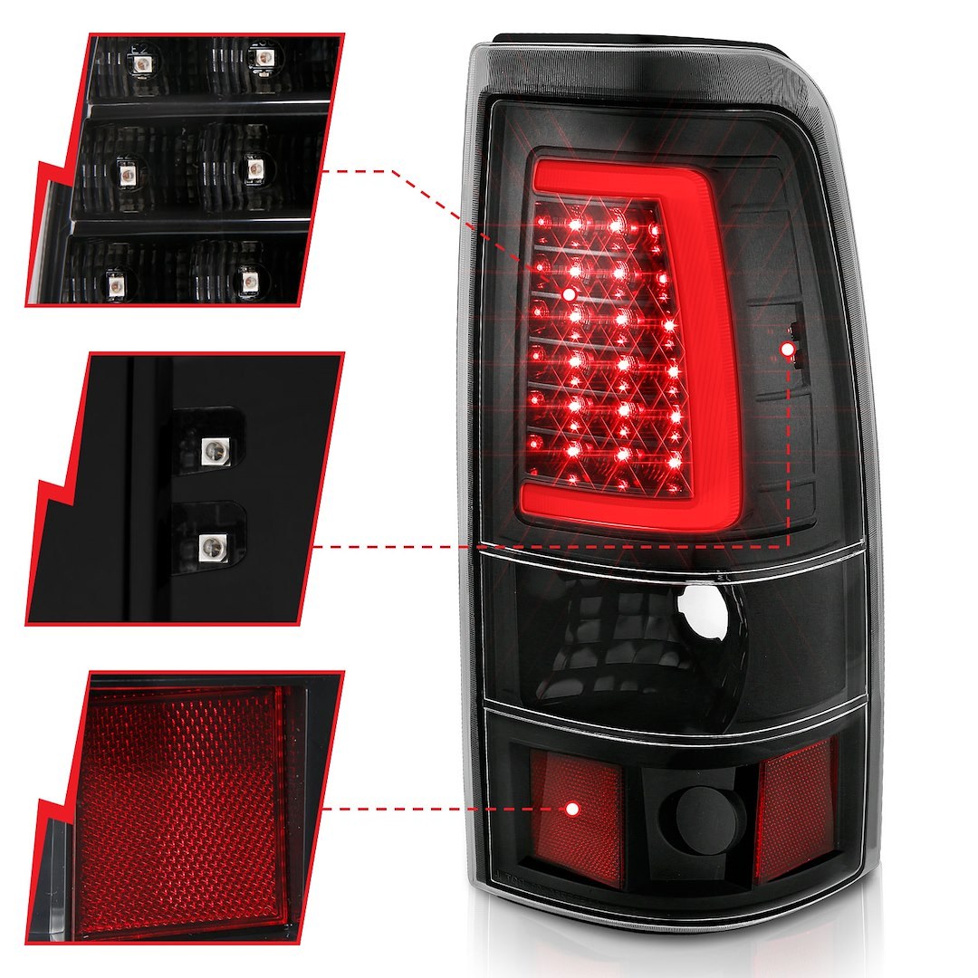 Anzo USA Tail Light Assembly, LED, Clear Lens with Red Reflectors, Black Housing – 311333