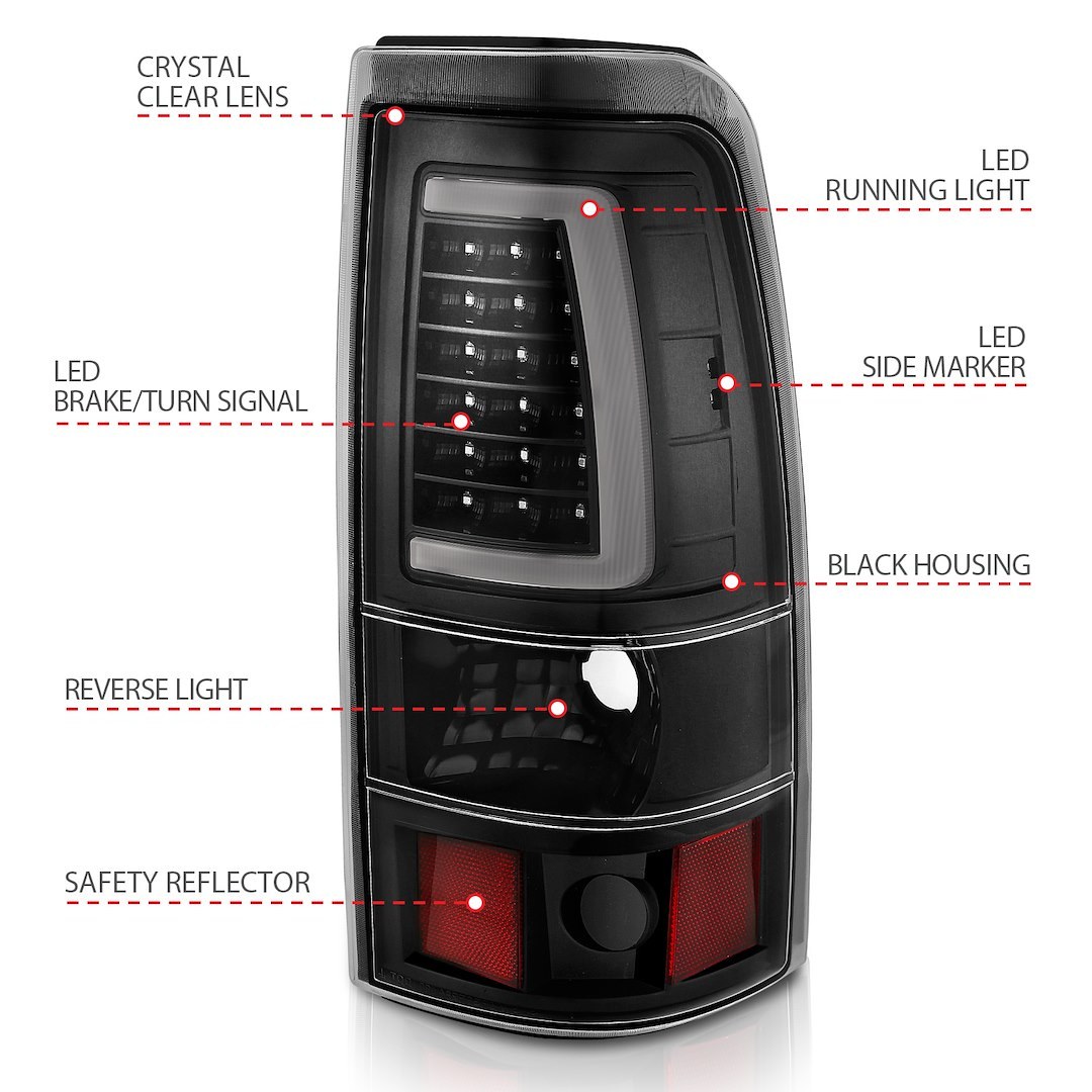 Anzo USA Tail Light Assembly, LED, Clear Lens with Red Reflectors, Black Housing – 311333