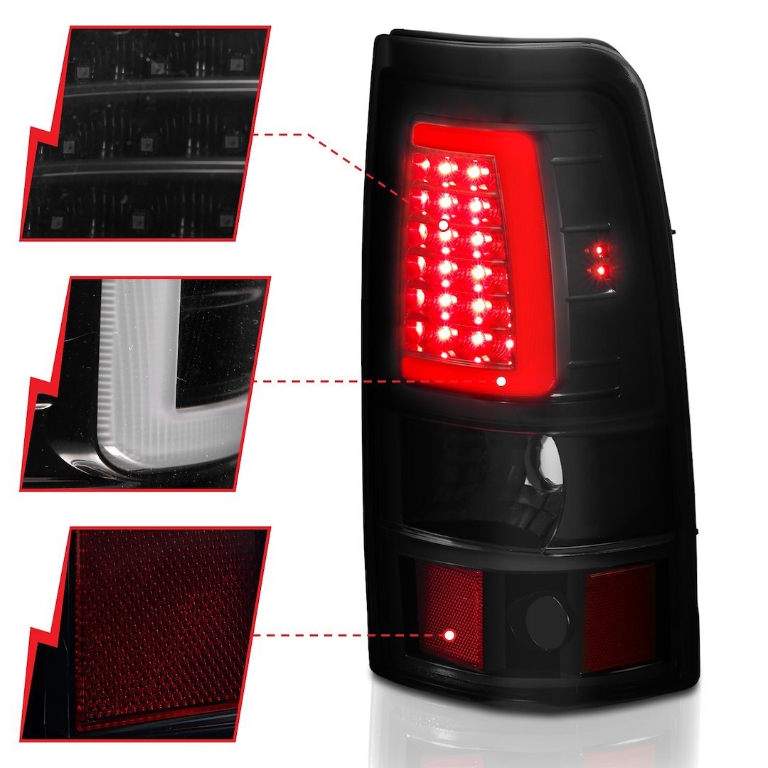 Anzo USA Tail Light Assembly, LED, Smoke Lens with Red Reflectors, Black Housing – 311334