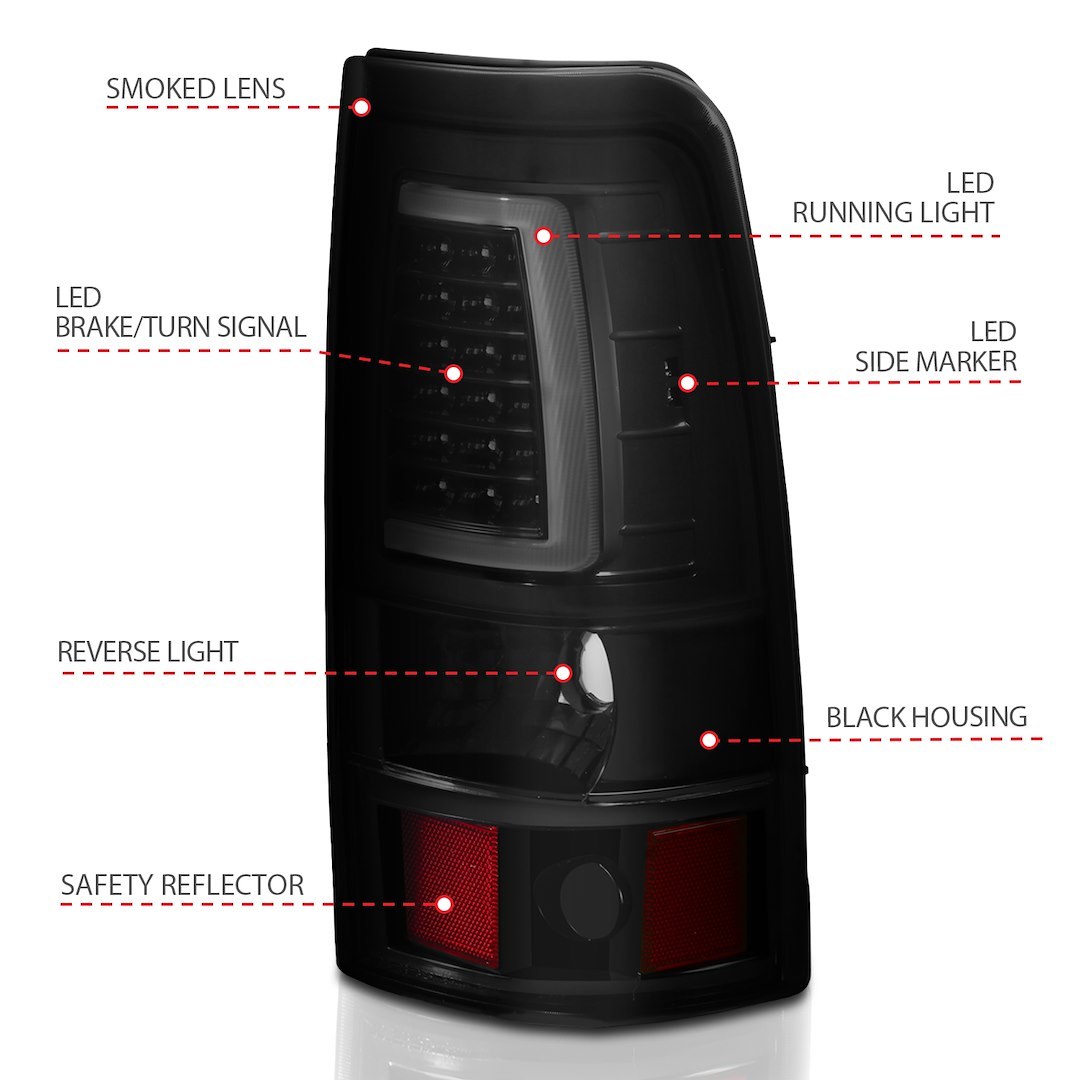 Anzo USA Tail Light Assembly, LED, Smoke Lens with Red Reflectors, Black Housing – 311334