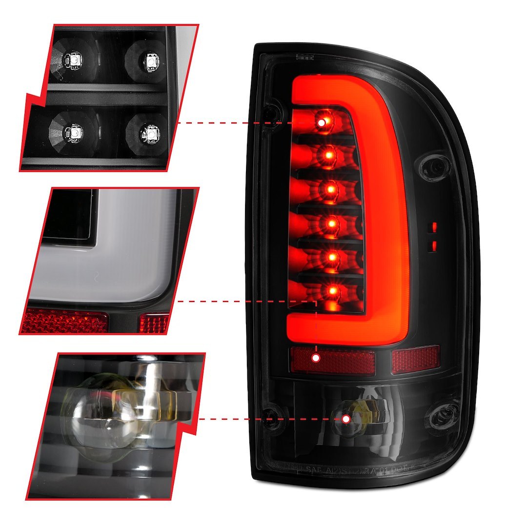 Anzo USA Tail Light Assembly, LED, Smoke Lens, Black Housing, Brake/ Turn Signal Light/ Running Light and Side Marker Light, White Bulbs – 311354
