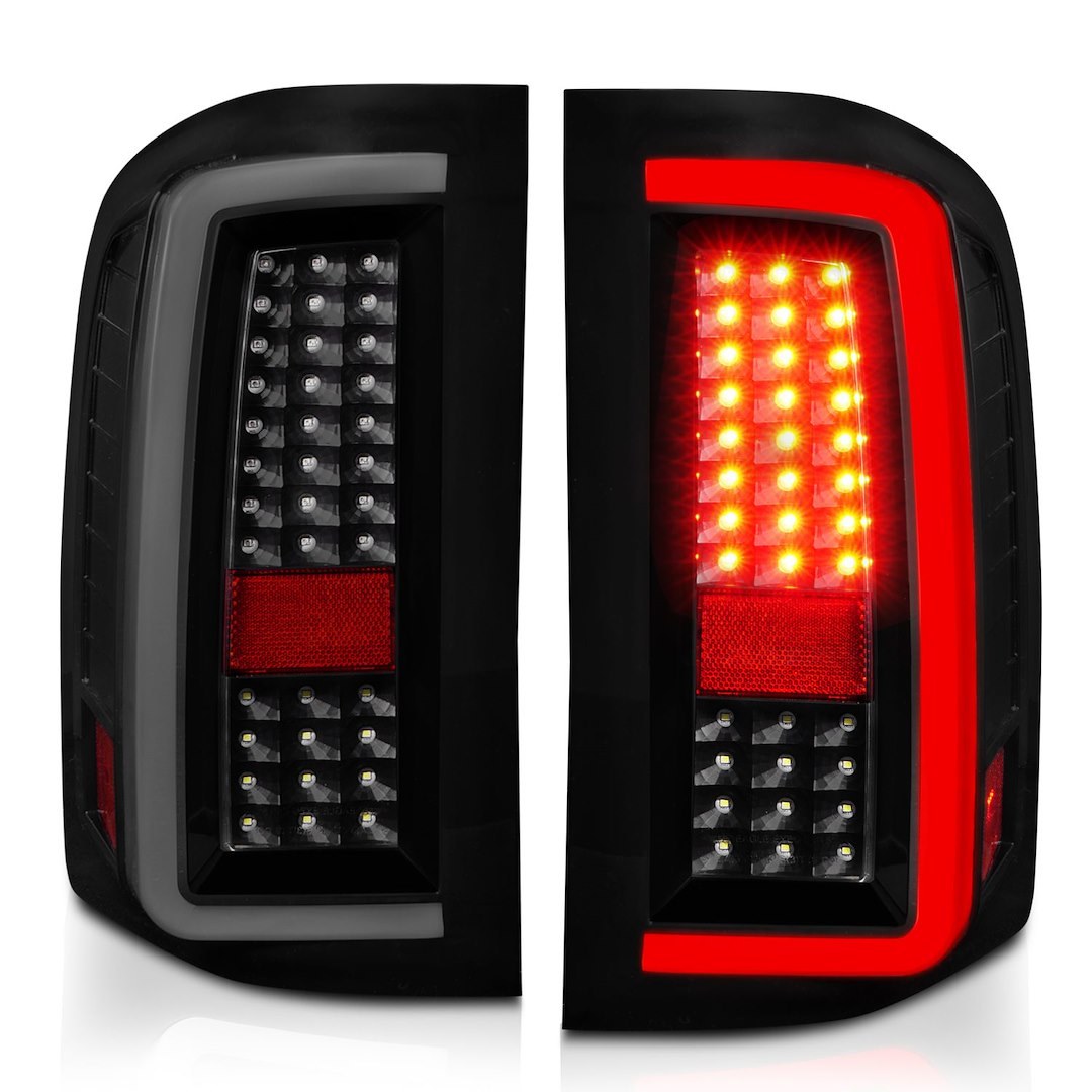 Anzo USA Tail Light Assembly, LED, Smoke Lens, Black Housing, Clear Bulb, With White Light Bar, Set of 2 – 311381