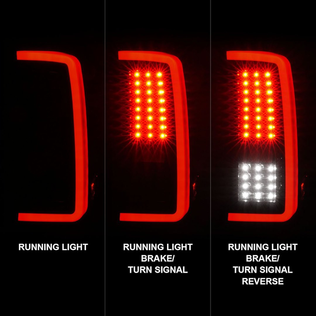Anzo USA Tail Light Assembly, LED, Smoke Lens, Black Housing, Clear Bulb, With White Light Bar, Set of 2 – 311381