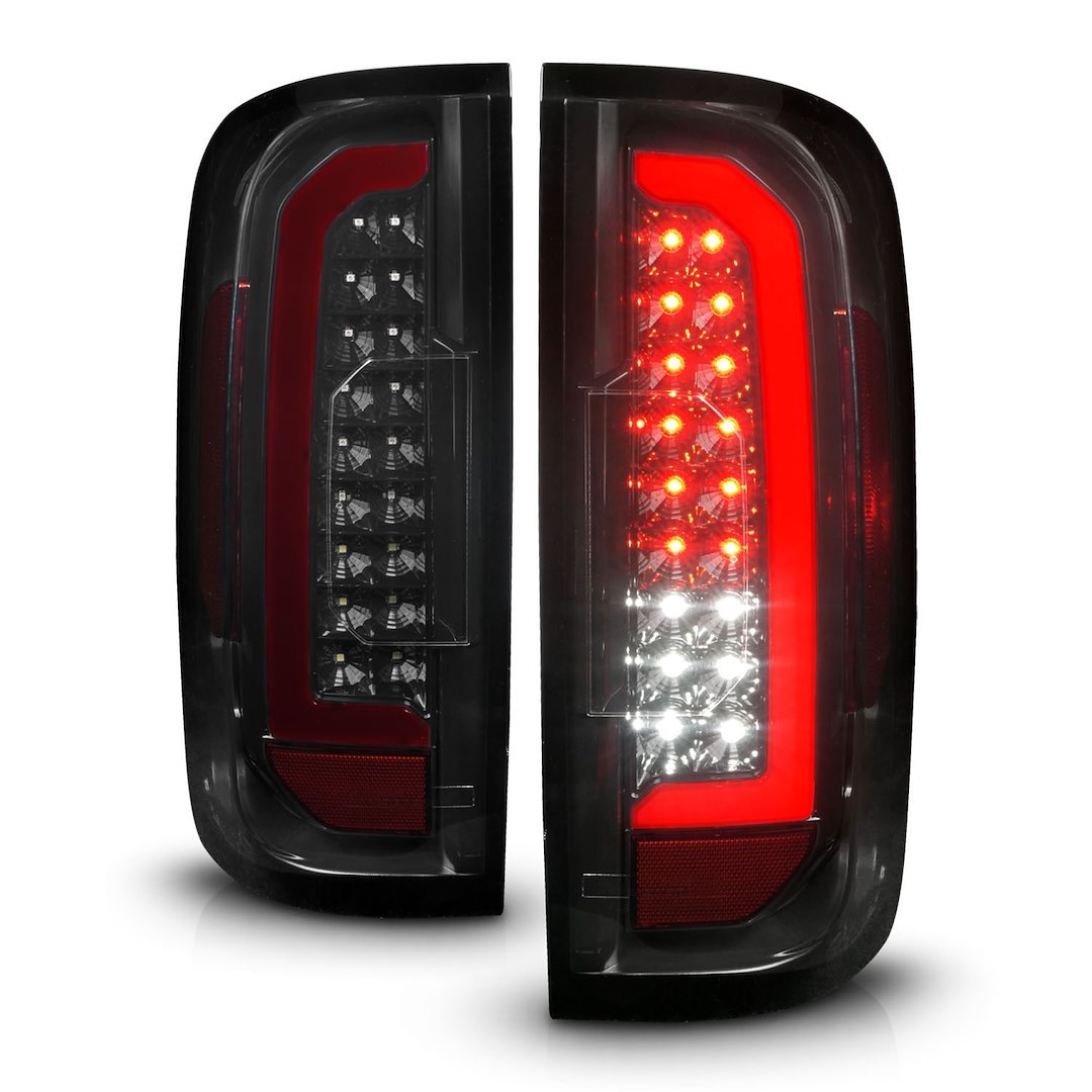 Anzo USA Tail Light Assembly, LED, Smoke Lens, Black Housing, Red/ White, Set of 2, With C Light Bar – 311433