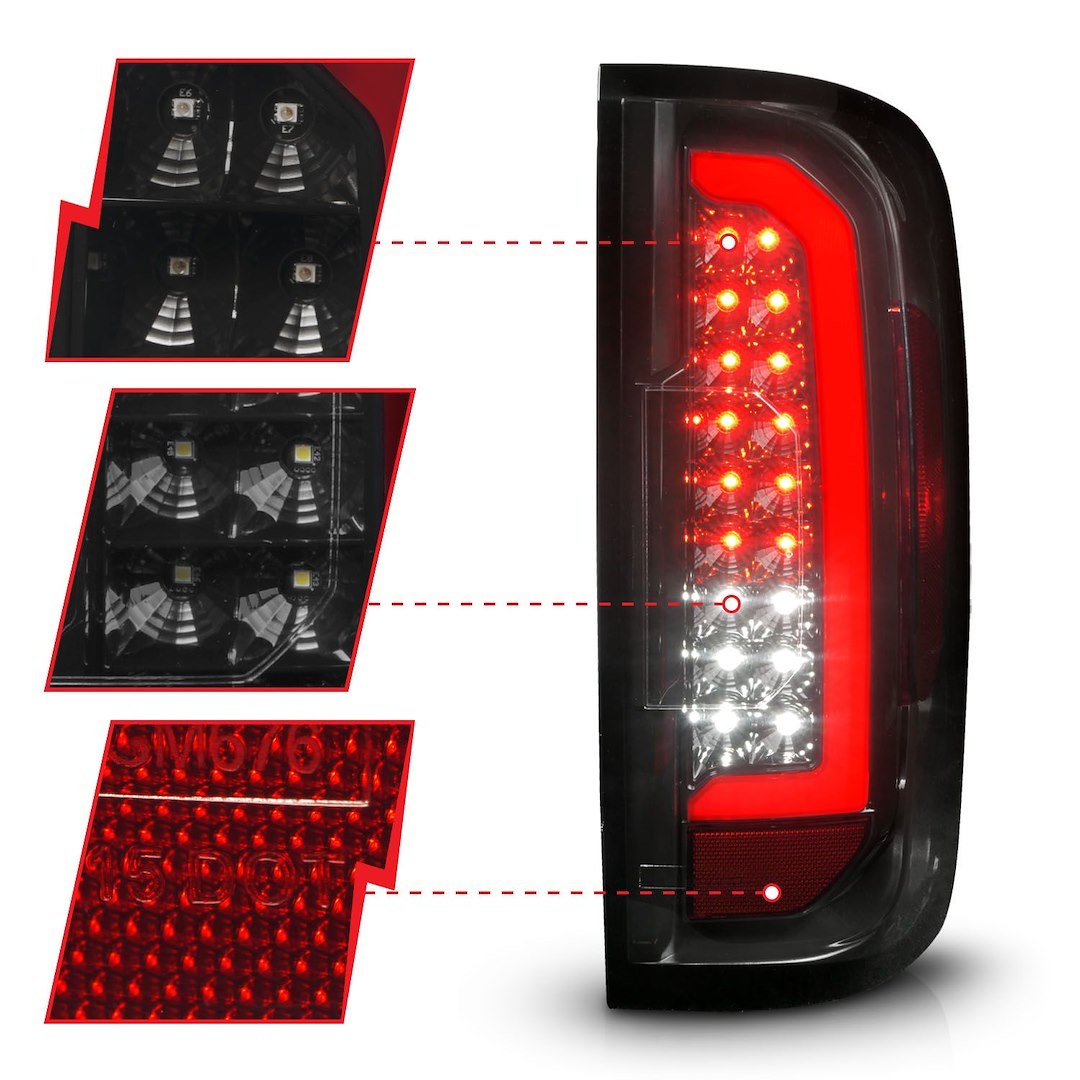 Anzo USA Tail Light Assembly, LED, Smoke Lens, Black Housing, Red/ White, Set of 2, With C Light Bar – 311433