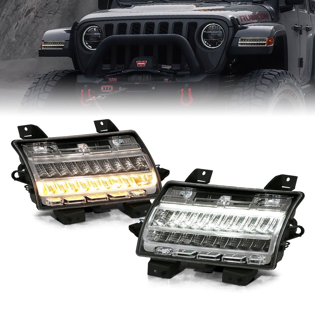 Anzo USA Turn Signal Light Assembly – LED, Clear Lens, White/ Amber LED, With Daytime Running Light and Sequential Turn Signal Functions – 511083