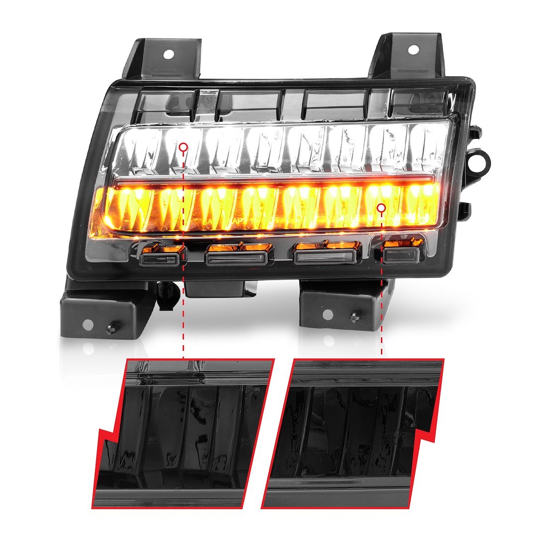 Anzo USA Side Marker Light – LED, Fender Mount, Smoke Lens, Chrome Trim, With Sequential Turn Signal, For Sport/ Sport S Model, Set of 2 – 511085