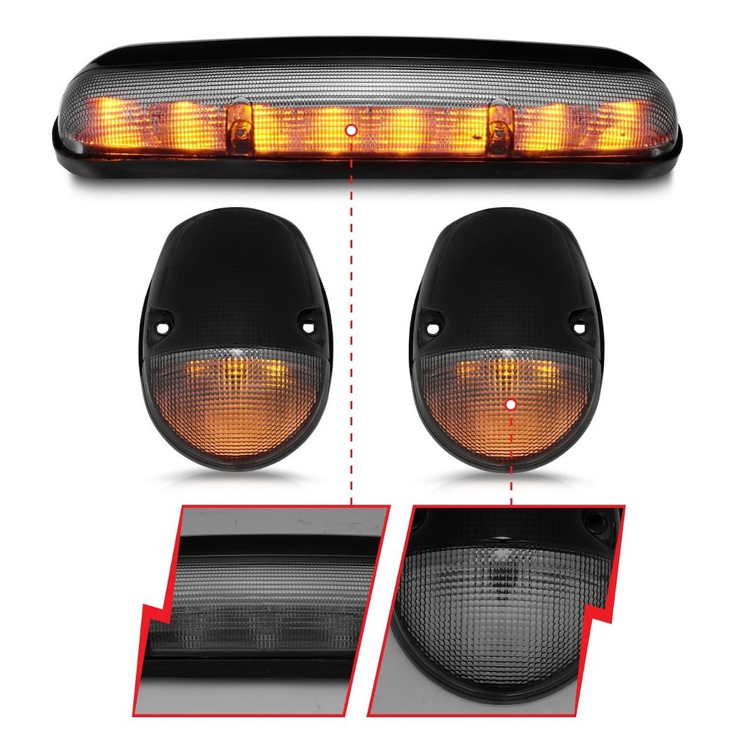 Anzo USA Roof Marker Light – LED, Direct-Fit OEM Style, Smoke Lens, LED Bulb, Amber Bulb, 3 Light Set, Without Wiring Harness – 861087