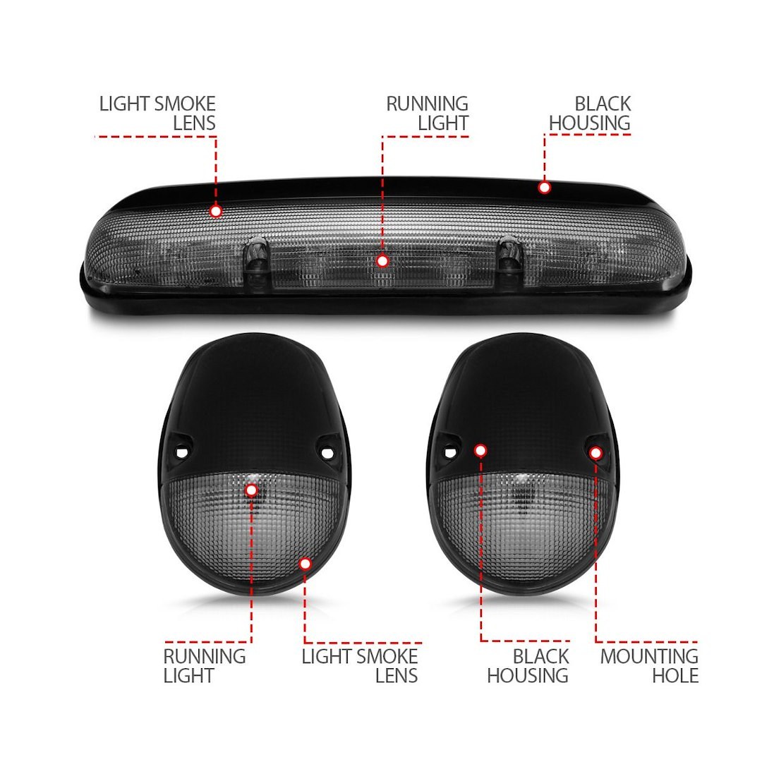 Anzo USA Roof Marker Light – LED, Direct-Fit OEM Style, Smoke Lens, LED Bulb, Amber Bulb, 3 Light Set, Without Wiring Harness – 861087