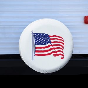 Adco Spare Tire Cover, Fits 29-3/4 Inch Diameter Tires, Us Flag Printed Design, White, Vinyl, With Hollow Bead Welt Cord and Elasticized Back – 1784