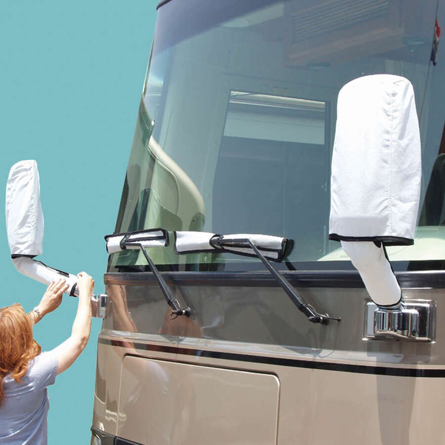 Adco Mirror and Wiper Blade Cover Set, For Class a Bus, White, Fabric, With 2 Wiper Covers/ 2 Mirror Covers and Storage Bag – 3678