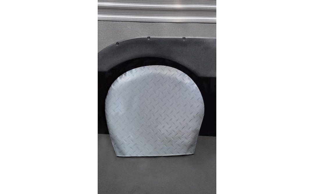 Adco Tire Cover, Single Tire Cover, Fits 24 Inch to 26 Inch Diameter Tires, Slip on, Diamond Plated Steel Design, Vinyl, Set of 2 – 3754