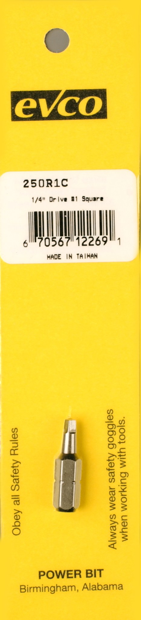 AP Products Screw Bit, #1 Point Size/ 1/4 Inch X 1 Inch Bit Size, Square Recess Power Bit, Carded – 009-250R1C