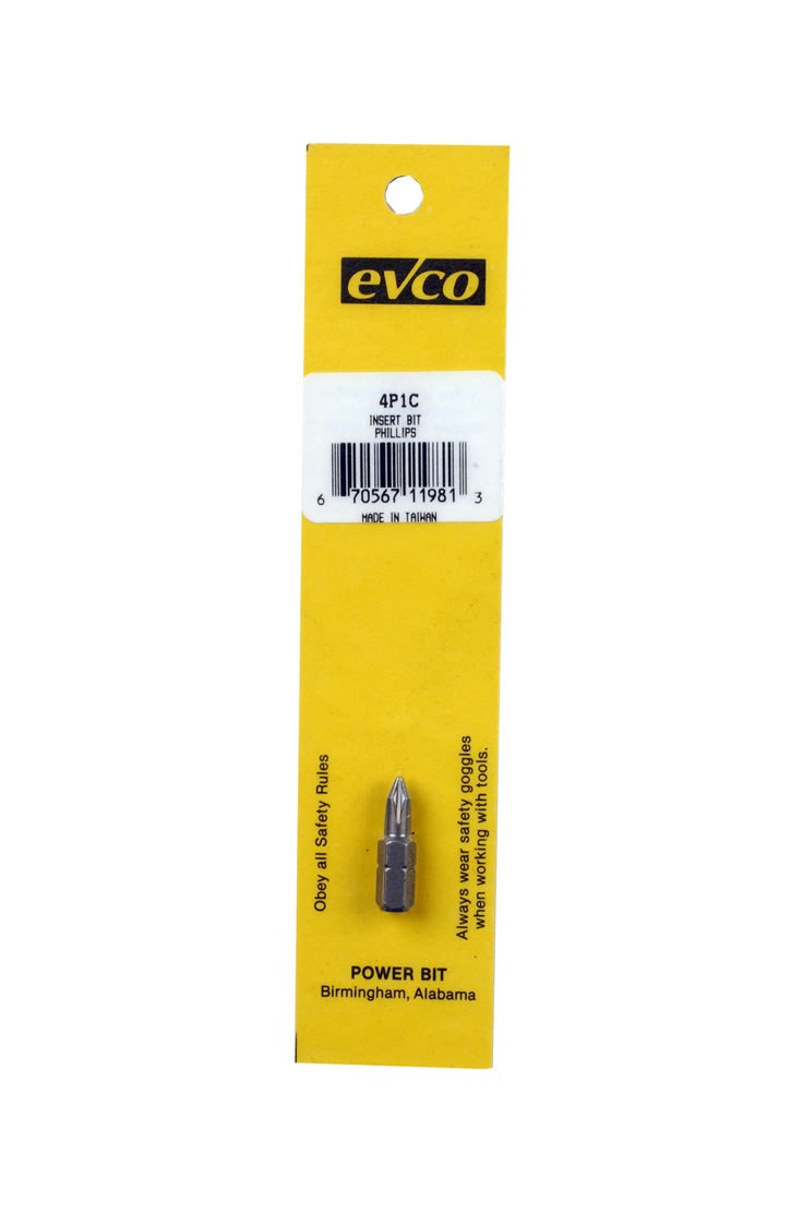 AP Products Screw Bit, #1 Point Size/ 1/4 Inch X 2 Inch Bit Size, Phillips Power Bit, Carded – 009-42P1C
