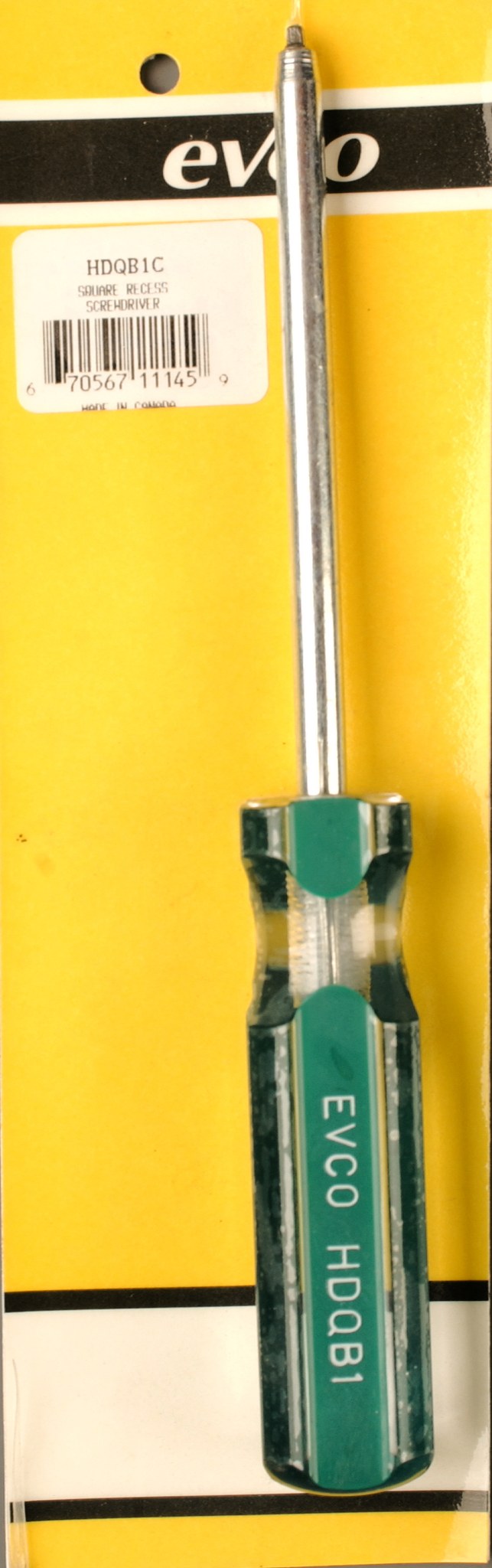 AP Products Screwdriver, Evco, Square Recess Drive, # 1 Tip Size, Green, Carded, Standard Model – 009-HDQB1C