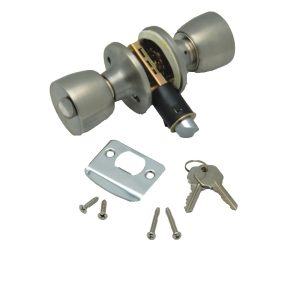 AP Products Entry Door Lock, Fits Standard or Drive-IN Latches, Knob Type, Keyed Entry Handle, Used as 2-3/8 Inch or 2-3/4 Inch Backset – 013-220-SS