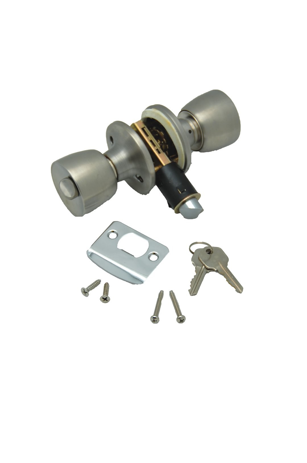 AP Products Entry Door Lock, Fits Standard or Drive-IN Latches, Knob Type, Keyed Entry Handle, Used as 2-3/8 Inch or 2-3/4 Inch Backset – 013-220-SS