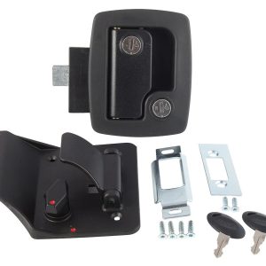 AP Products Door Latch Assembly, With One Black Lock/ Two Keys/ Door Edge Cover Plate/ Strike Plate/ Mounting Screws, UV Resistant – 013-520