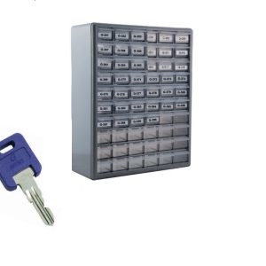 AP Products Key Storage Case, Global, Cabinet with Drawers, 15 Inch Width X 19 Inch Height X 7 Inch Depth, Gray with Clear Drawers – 013-690-1