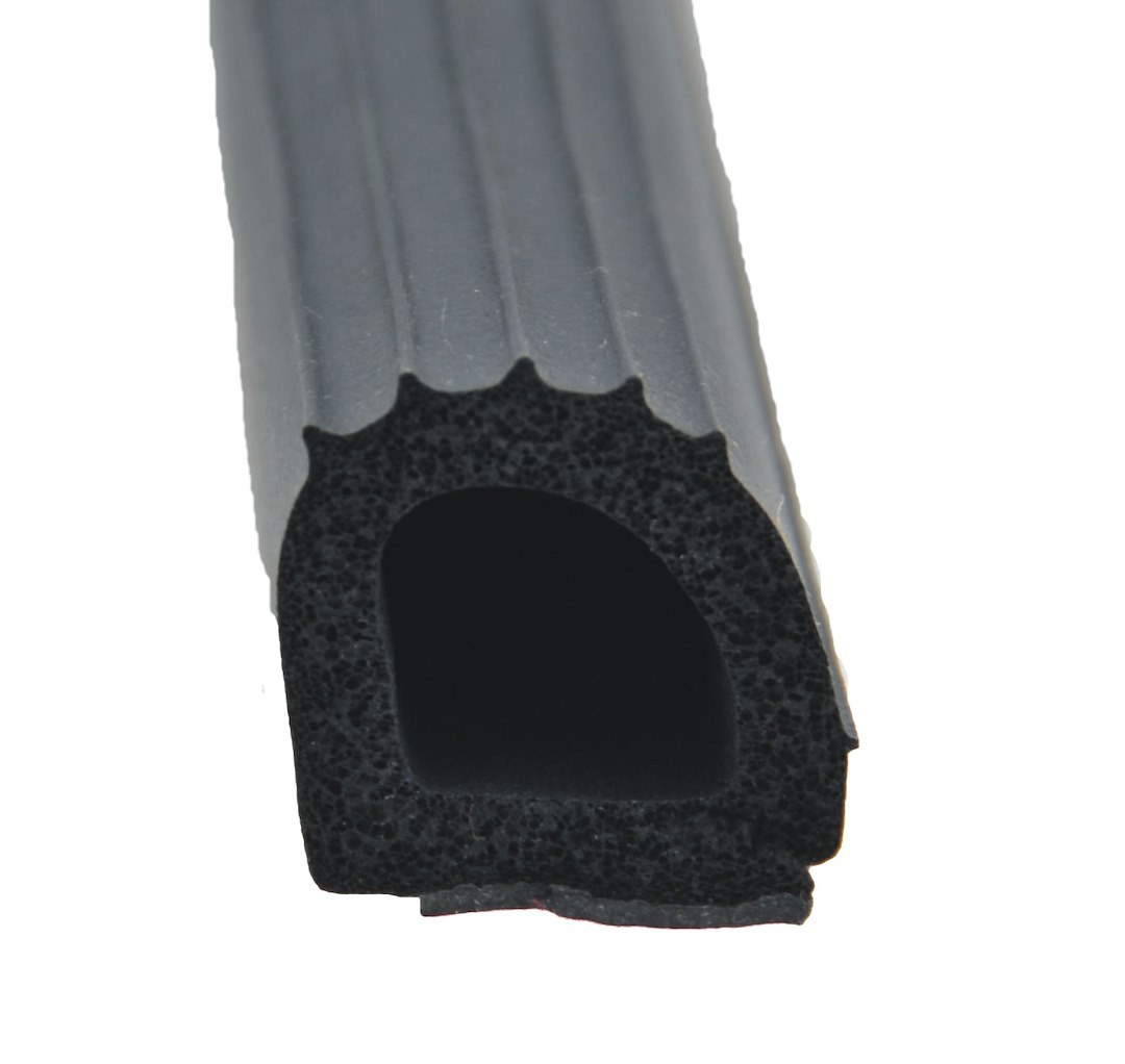 AP Products Door Window Channel Seal, Ribbed D Seal, Mounts with Red Hats Tape, 1 Inch Width X 1 Inch Height X 50 Foot Length, Black Foam – 018-206