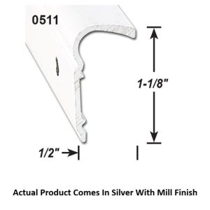 AP Products Trim Molding, Non-Insert Roof Rim Type, 1-1/8 Inch Thickness X 1/2 Inch Width X 8 Foot Length, Silver with Mill Finish – 021-51103-8