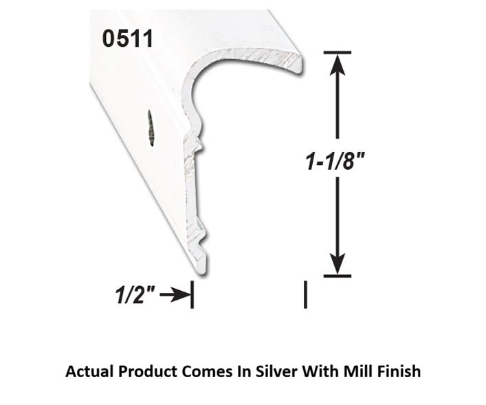 AP Products Trim Molding, Non-Insert Roof Rim Type, 1-1/8 Inch Thickness X 1/2 Inch Width X 8 Foot Length, Silver with Mill Finish – 021-51103-8