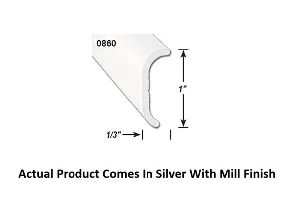 AP Products Trim Molding, Short Leg Trim Type, 1 Inch Thickness X 1/3 Inch Width X 16 Foot Length, Silver with Mill Finish, Aluminum – 021-86003-16