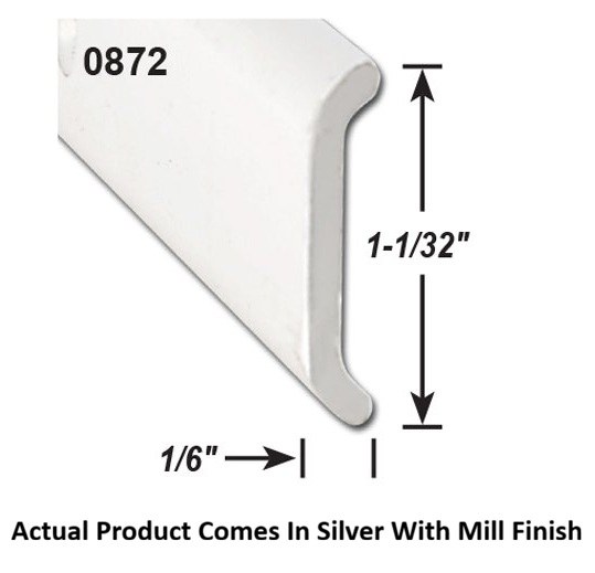 AP Products Trim Molding, Non-Insert Flat Trim Type, 1-1/32 Inch Thickness X 1/6 Inch Width X 16 Foot Length, Silver with Mill Finish – 021-87203-16