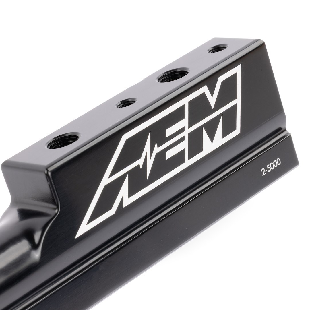 Aem Electron Fuel Injector Rail, High Volume, Anodized, Black, Aluminum, 1/2 Inch Bore Diameter, 9/16-18 Inch Threads, Single – 25-100BK