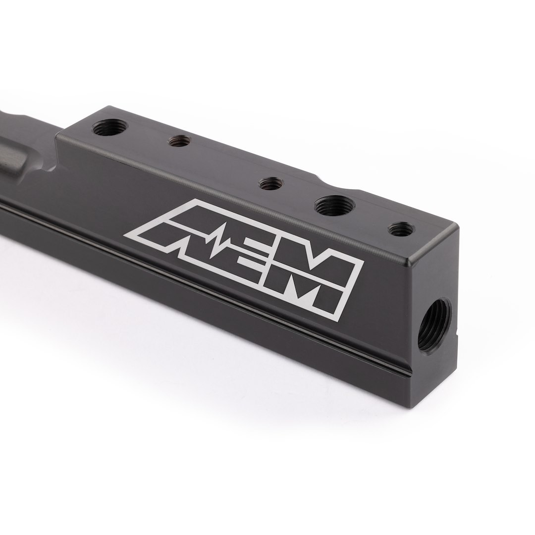 Aem Electron Fuel Injector Rail, High Volume, Anodized, Black, Aluminum, 1/2 Inch Bore Diameter, 9/16-18 Inch Threads, Single – 25-103BK