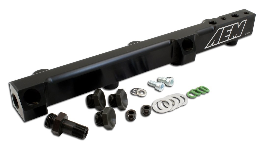 Aem Electron Fuel Injector Rail, High Volume, Anodized, Black, Aluminum, 1/2 Inch Bore Diameter, 9/16-18 Inch Threads, Single – 25-104BK