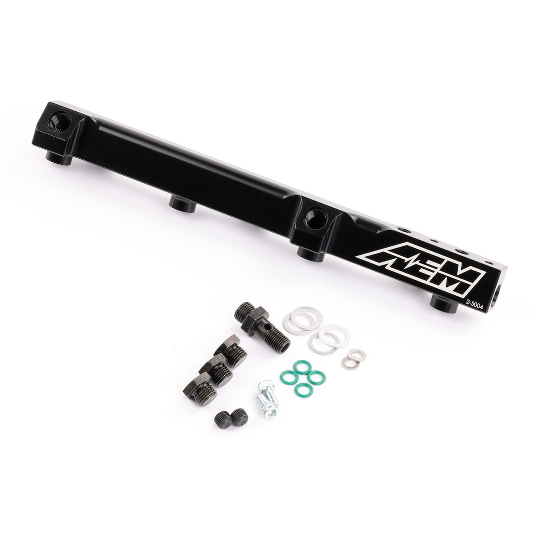 Aem Electron Fuel Injector Rail, High Volume, Anodized, Black, Aluminum, 1/2 Inch Bore Diameter, 9/16-18 Inch Threads, Single – 25-104BK