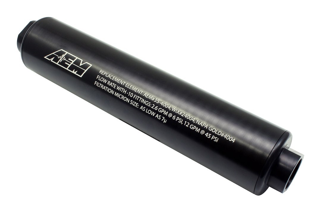 Aem Electron Fuel Filter, High Volume, For Use with High Pressure Systems, Gasoline/Alcohol, IN-Line, -10 AN Female Inlet/Outlet – 25-201BK